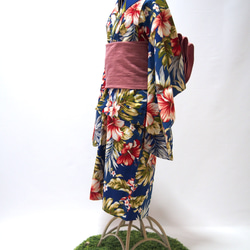 こども浴衣S ／ハワイアンバティック／木綿(コットン)／プルメリアhawai／一つ身／園児〜小学生 8枚目の画像