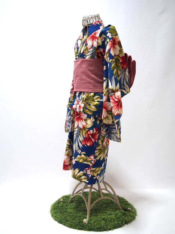 こども浴衣S ／ハワイアンバティック／木綿(コットン)／プルメリアhawai／一つ身／園児〜小学生 8枚目の画像