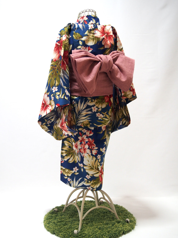 こども浴衣S ／ハワイアンバティック／木綿(コットン)／プルメリアhawai／一つ身／園児〜小学生 7枚目の画像