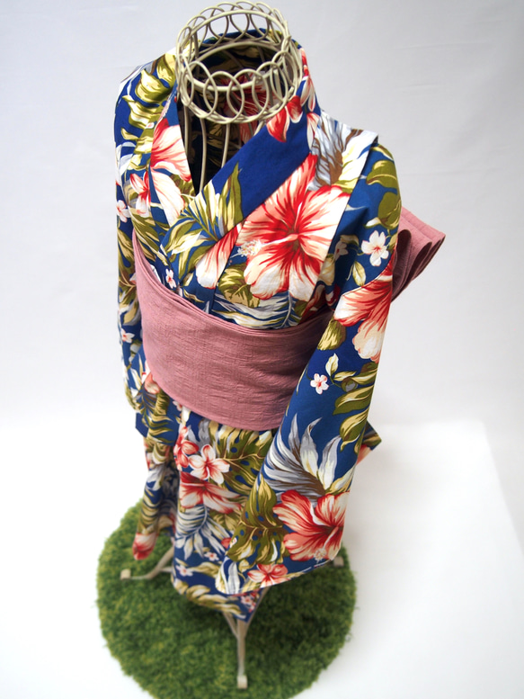 こども浴衣S ／ハワイアンバティック／木綿(コットン)／プルメリアhawai／一つ身／園児〜小学生 3枚目の画像