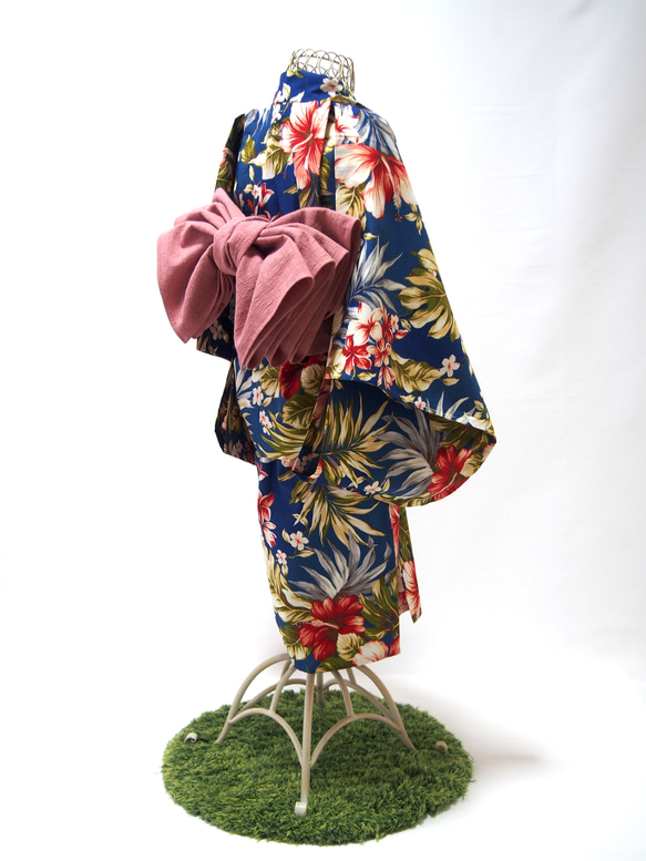 こども浴衣S ／ハワイアンバティック／木綿(コットン)／プルメリアhawai／一つ身／園児〜小学生 9枚目の画像