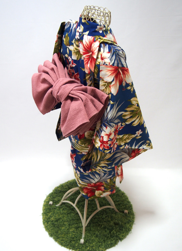 こども浴衣S ／ハワイアンバティック／木綿(コットン)／プルメリアhawai／一つ身／園児〜小学生 2枚目の画像