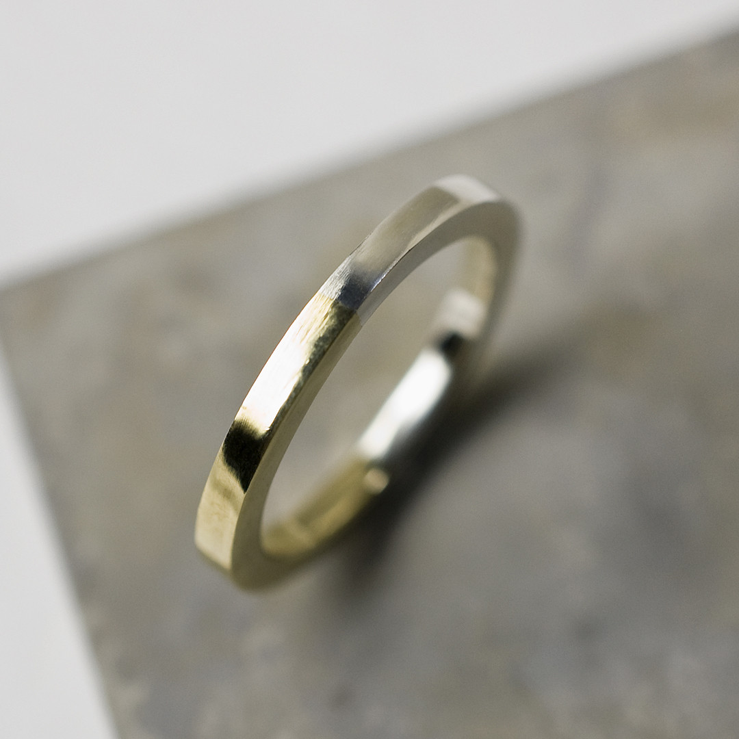 鏡面 シルバー×真鍮バイカラーハーフシックフラットリング 2.5mm幅 グロス｜SV×BS RING｜806