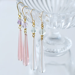 フローライト✧︎ フラワーカービングピアス フローライトフラワーリーフカービングピアス 14kgf アクアマリン