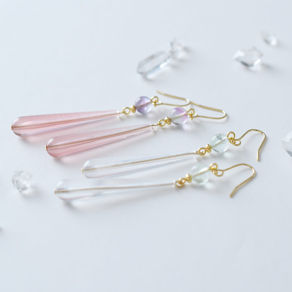 Acryl&gemstone【slim drop】フローライト ピアス/イヤリング 2枚目の画像