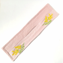 ミモザの刺繍入りピンクのデフトバン 6枚目の画像