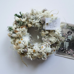 送料無料Creema限定2208 白いお花ときめきのリース ドライフラワーリース ホワイトリース プレゼント 夏リース 5枚目の画像
