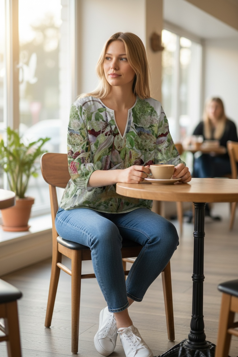 XXS〜7XL 極楽鳥花の水彩フラワーブラウス