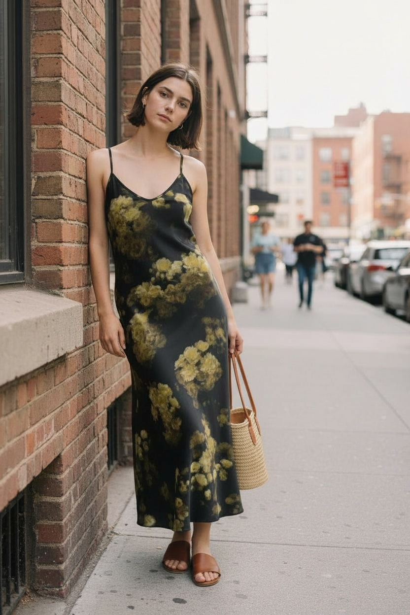 【受注生産】黄色いモッコウバラ　スリップドレス　マキシ丈