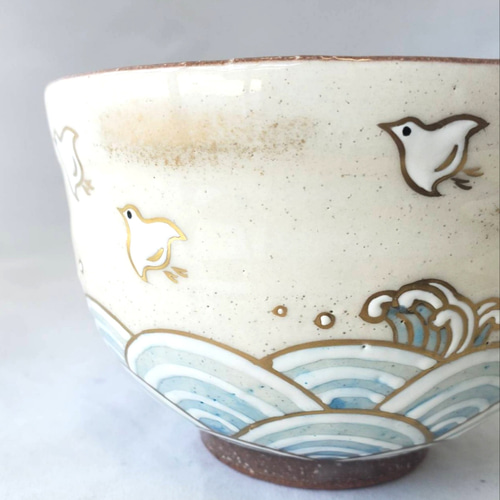 茶碗 波千鳥 御本平茶碗 夏茶碗 '色絵 波千鳥' 京焼 茶道具 茶道具 >