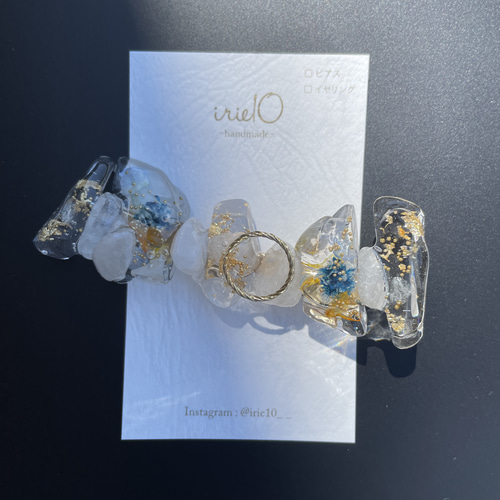 鉱石キラキラ ヘアクリップ バレッタ ヘアコーム レジンアクセサリー  