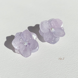 再販10【rie.t】本物の紫陽花   ラベンダー　ピアスorイヤリング 3枚目の画像