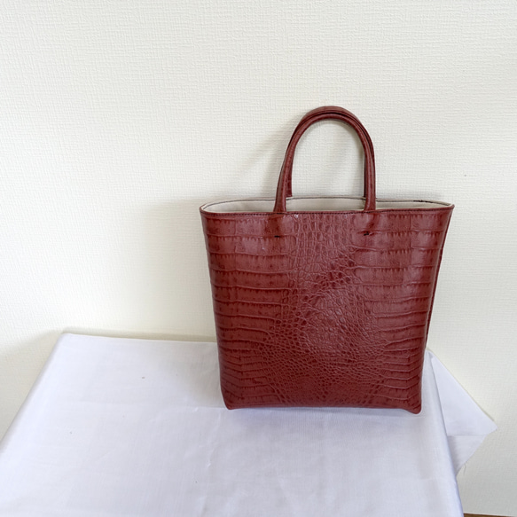 2715)牛革☆茶系のクロコ型押し☆シンプルトート2 トートバッグ kazun 