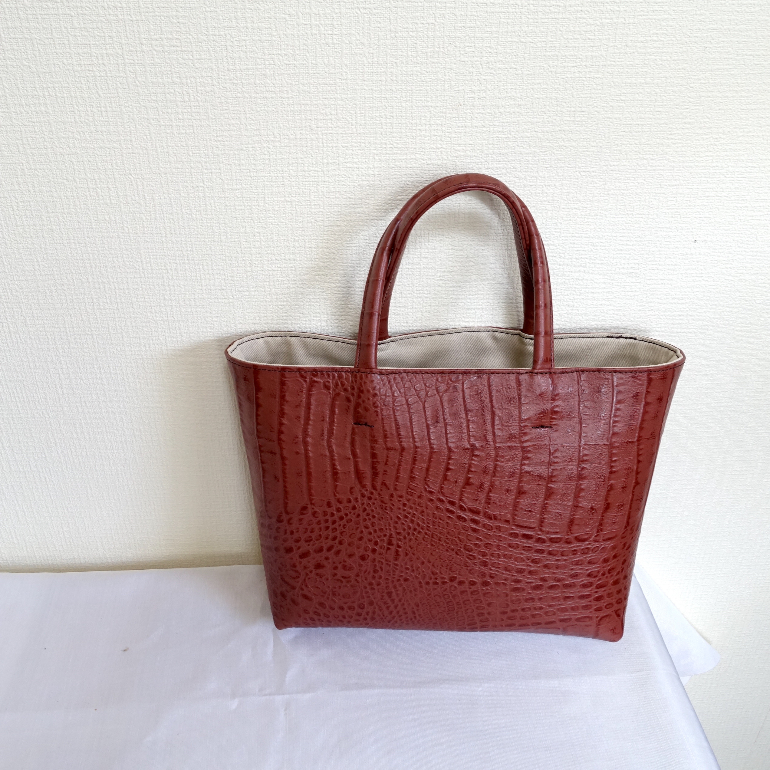 (2716)牛革★茶系のクロコ型押し★シンプルトート3