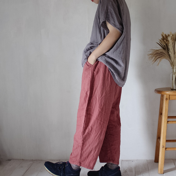 草木染めガーゼセットアップ/ Creema限定 夏の福袋　淡藤×小豆 4枚目の画像