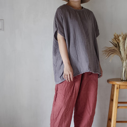 草木染めガーゼセットアップ/ Creema限定 夏の福袋　淡藤×小豆 2枚目の画像