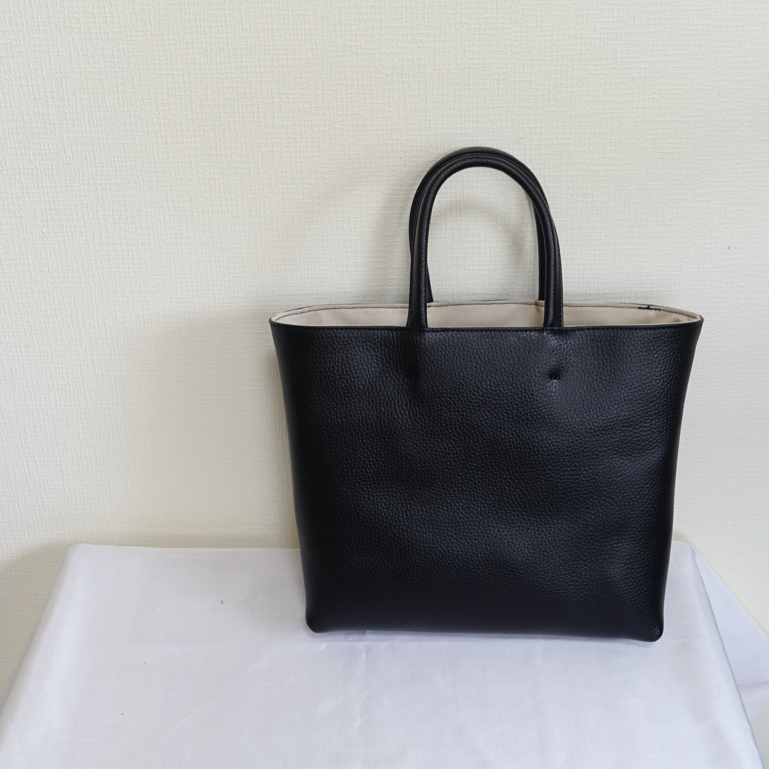 046.トートバッグ　牛革　ブラック　ハンドメイド BLACK ファッション 046.トートバッグ 牛革 ブラック ハンドメイド
