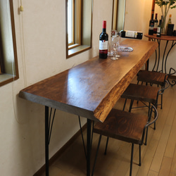 ｗ1945一枚板国産のヒノキ　カウンターテーブル　 カフェ ダイニングテーブル　在宅勤務　テレワーク　アンティーク風 2枚目の画像