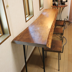 ｗ1945一枚板国産のヒノキ　カウンターテーブル　 カフェ ダイニングテーブル　在宅勤務　テレワーク　アンティーク風 7枚目の画像