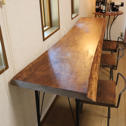 ｗ1945一枚板国産のヒノキ　カウンターテーブル　 カフェ ダイニングテーブル　在宅勤務　テレワーク　アンティーク風 6枚目の画像