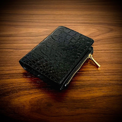 本物証明付き　クロコダイル　黒　折財布 ウォレット 財布 本物　２つ折り財布 No.27 シャイ二ング クロコダイル 二つ折り財布 メンズ グリーン