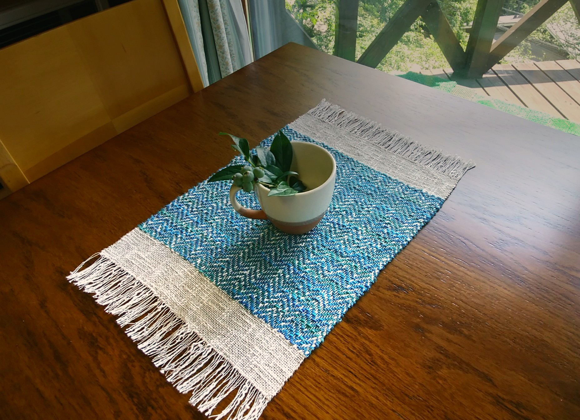 ハンドメイド ランチョンマット ストライプ 格子柄 ドット 40×60 水色