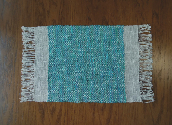 手織ティーマットH(ランチョンマット、水色のジグザグ柄) 4枚目の画像