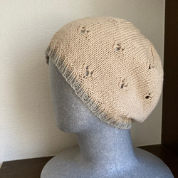手編み　ハート模様のコットン帽子 1枚目の画像