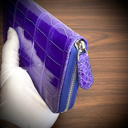 シャイニング クロコダイル 長財布 クロコ 財布 メンズ レディース 本物 バイオレットブルー 4枚目の画像