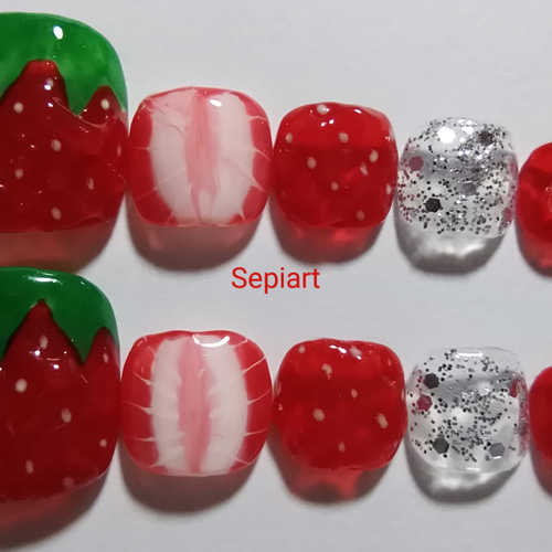 苺　ネイルチップ jewelry 苺＆さくらんぼネイル ネイルチップ（つけ爪） ufu-nail