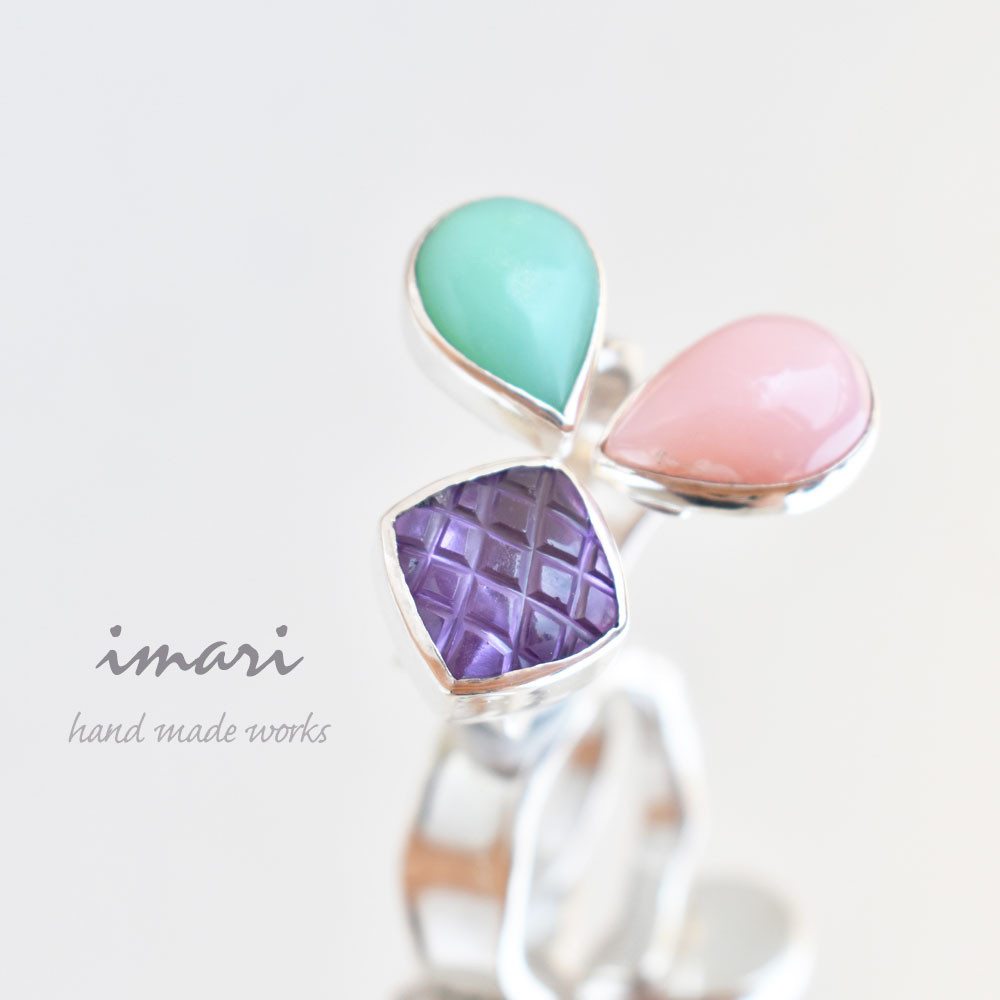 トリプルストーンリング～アメジスト・ピンクオパール・ブルーオパール～