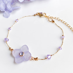 紫陽花とスワロの華奢ブレスレット（ラベンダーパープル） 4枚目の画像