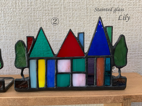 ステンドグラス 「とんがり屋根のご近所さんA」ハウス　お家 4枚目の画像