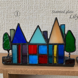 ステンドグラス 「とんがり屋根のご近所さんA」ハウス　お家 3枚目の画像