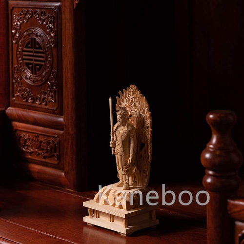 不動明王 木彫り 仏壇仏像 桧木製 不動尊 酉年 守り本尊 八角台座 火炎 
