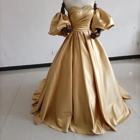 イエローカラードレス ウエディング ベアトップ 取り外しパフスリーブ 豪華なバックリボン/花嫁/結婚式 XL ドレス