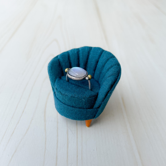 ミニチュアシェルソファのリングスタンド リングピロー  一人がけ ブルーグリーン 6枚目の画像