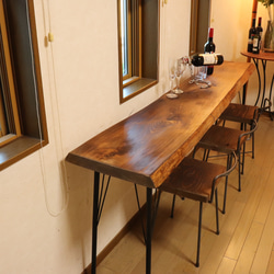 長細シャビーｗ1920一枚板ヒノキ一枚板　カウンターテーブル　 ダイニングテーブル　在宅勤務　テレワーク　アンティーク風 4枚目の画像