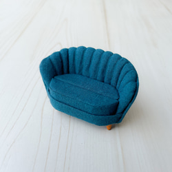 ミニチュアシェルソファのリングスタンド リングピロー 二人がけ　ブルーグリーン 5枚目の画像