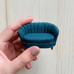 ミニチュアシェルソファのリングスタンド リングピロー 二人がけ　ブルーグリーン 2枚目の画像