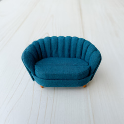 ミニチュアシェルソファのリングスタンド リングピロー 二人がけ　ブルーグリーン 7枚目の画像