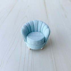 ミニチュアシェルソファのリングスタンド リングピロー  一人がけ ライトブルー 7枚目の画像