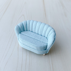 ミニチュアシェルソファのリングスタンド リングピロー 二人がけ　ライトブルー 5枚目の画像