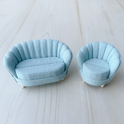 ミニチュアシェルソファのリングスタンド リングピロー 二人がけ　ライトブルー 7枚目の画像