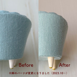 ミニチュアシェルソファのリングスタンド リングピロー 二人がけ　ライトブルー 2枚目の画像