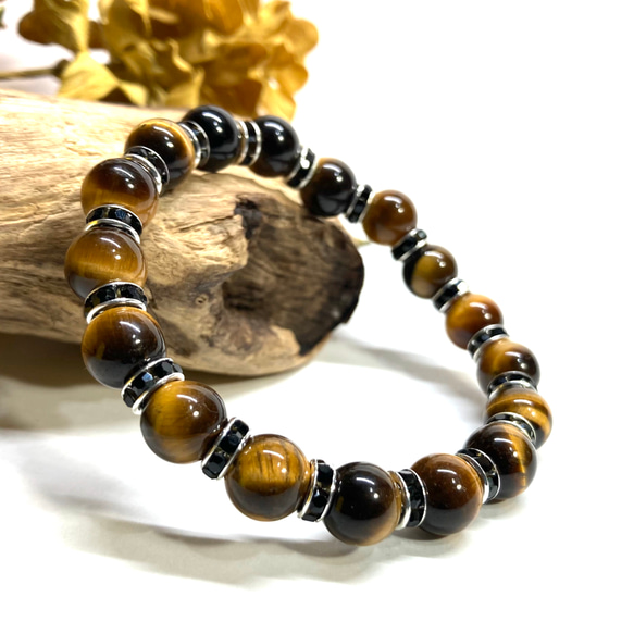 DIESEL タイガーアイ ブラックストーン ブレスレット ブレスレット 数珠 天然石 タイガーアイ ブラックストーン
