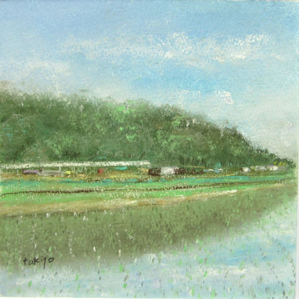 パステル画 ちいさな風景画〜6月の空（額付き パステル画） 絵画