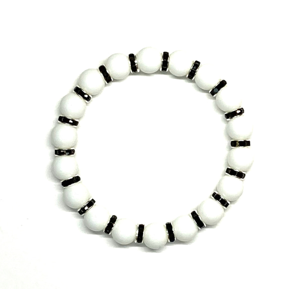 ホワイトオニキス ストーンブレス ブレスレット 8mm 天然石ブレス (ブラック) /厄払い 人間関係 白　パワー 4枚目の画像