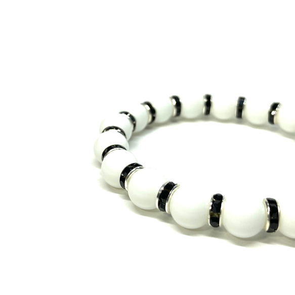 ホワイトオニキス ストーンブレス ブレスレット 8mm 天然石ブレス (ブラック) /厄払い 人間関係 白　パワー 3枚目の画像