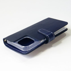 マグネット留め牛革レザーケース iPhone,Android 多機種制作 スマホケース 手帳型 ネイビーブルー 紺色 4枚目の画像